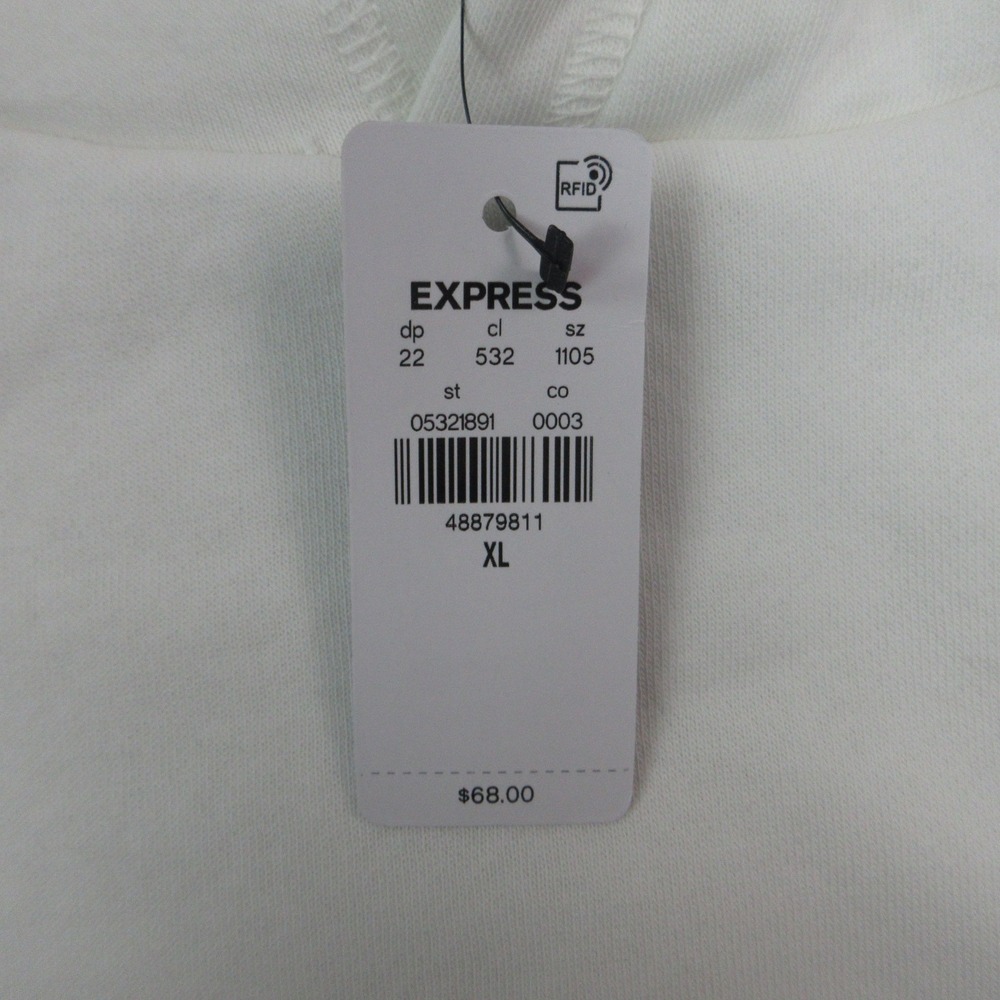 Express Mens XL Off White Solid Pullover Hoodie Sweatshirt NWT - Picture 8 of 13